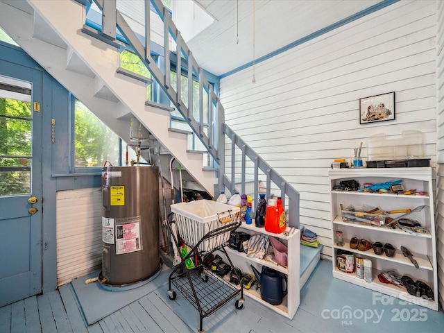 408 S Ellis St, Salisbury, NC 28144 - wooden terrace featuring water heater and stairs