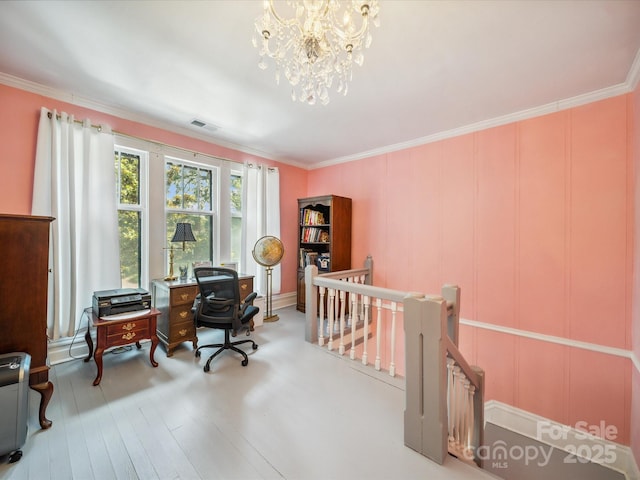 408 S Ellis St, Salisbury, NC 28144 - office area featuring a chandelier, crown molding, and wood finished floors