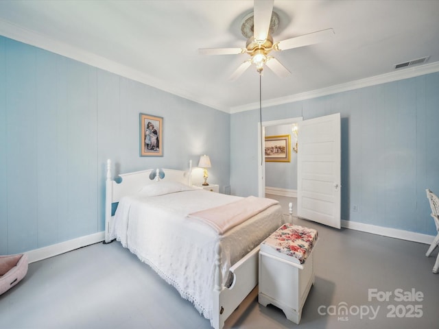 408 S Ellis St, Salisbury, NC 28144 - bedroom with crown molding and a ceiling fan