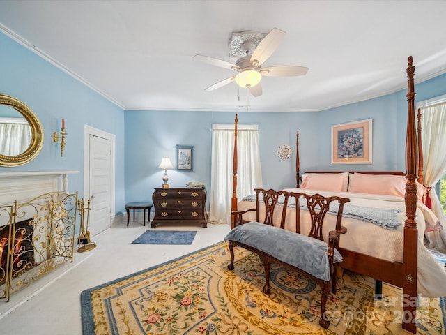 408 S Ellis St, Salisbury, NC 28144 - carpeted bedroom with crown molding and ceiling fan