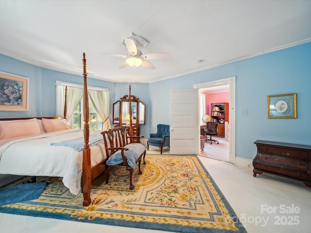 408 S Ellis St, Salisbury, NC 28144 - bedroom with ornamental molding and a ceiling fan