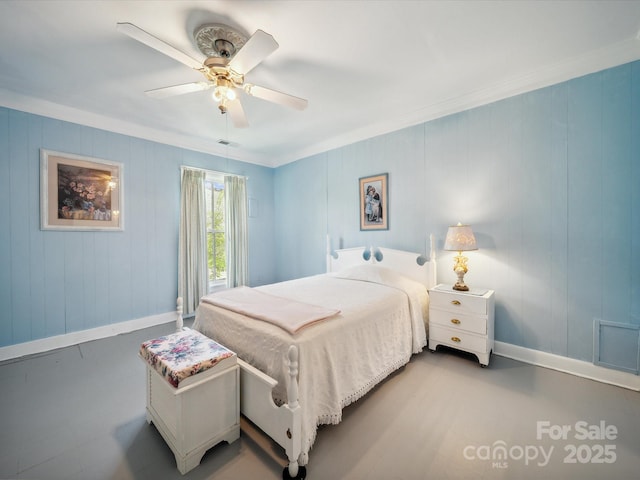 408 S Ellis St, Salisbury, NC 28144 - bedroom with crown molding and a ceiling fan
