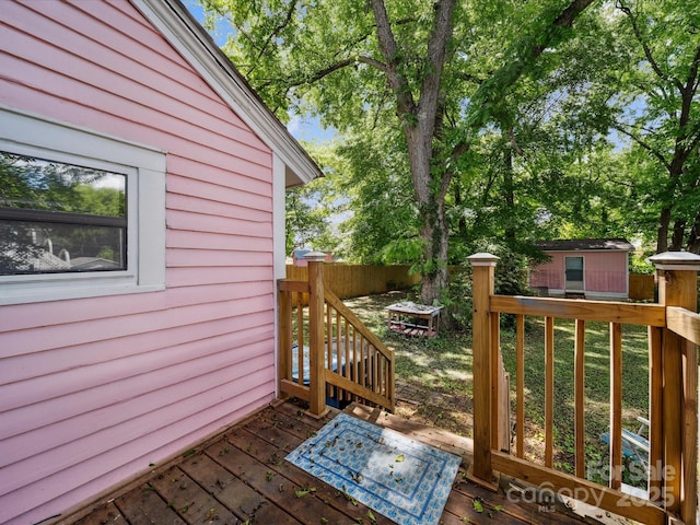 408 S Ellis St, Salisbury, NC 28144 - wooden deck featuring a shed