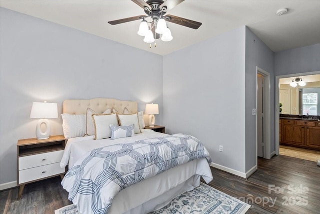 11911 Ridgeway Park Dr, Charlotte, NC 28277 - bedroom with baseboards, wood finished floors, ceiling fan, and a sink