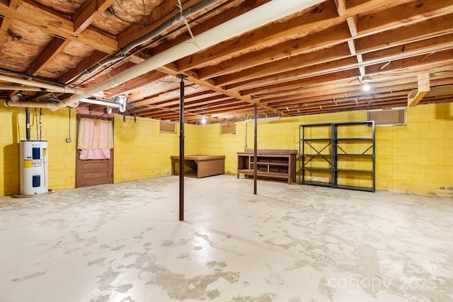 518 W School St, Maiden, NC 28650 - unfinished basement with electric water heater and concrete block wall