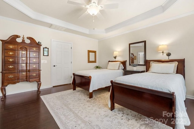 2066 Vermount Way, Indian Land, SC 29707 - bedroom featuring a raised ceiling, wood finished floors, ornamental molding, and ceiling fan