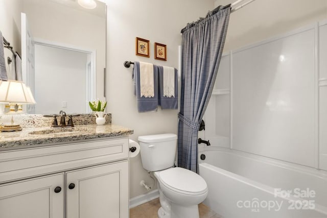 2066 Vermount Way, Indian Land, SC 29707 - bathroom with vanity, shower / tub combo with curtain, and tile patterned floors