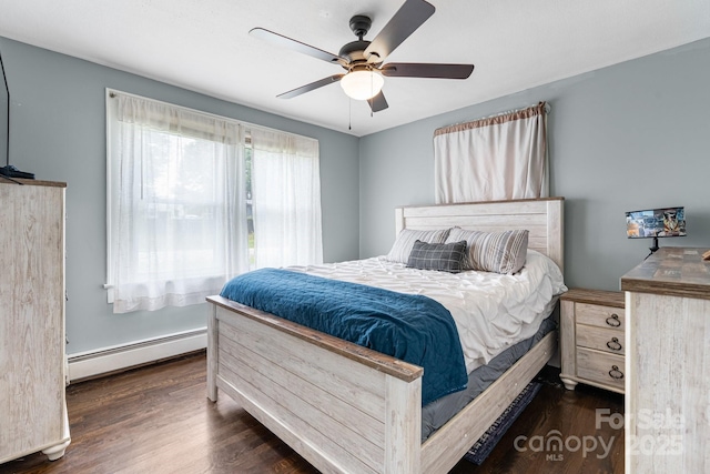 1266 18th St NE, Hickory, NC 28601 - bedroom with a baseboard radiator, wood finished floors, and ceiling fan