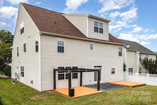 13305 Mallard Landing Rd, Charlotte, NC 28278 - back of property with a pergola, a wooden deck, and roof with shingles