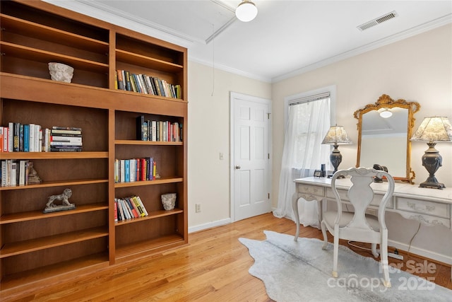 310 Southwood Ln, Columbus, NC 28722 - office space with attic access, crown molding, and wood finished floors