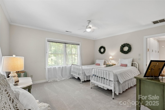 310 Southwood Ln, Columbus, NC 28722 - bedroom featuring crown molding, light carpet, and a ceiling fan