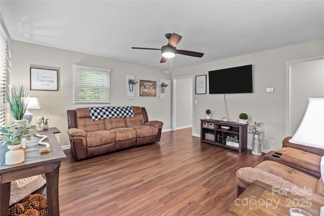 2146 Marwood Ln, Albemarle, NC 28001 - living room with wood finished floors, ceiling fan, and baseboards