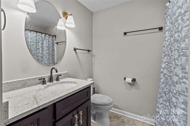 2146 Marwood Ln, Albemarle, NC 28001 - bathroom featuring toilet, vanity, baseboards, and a shower with shower curtain