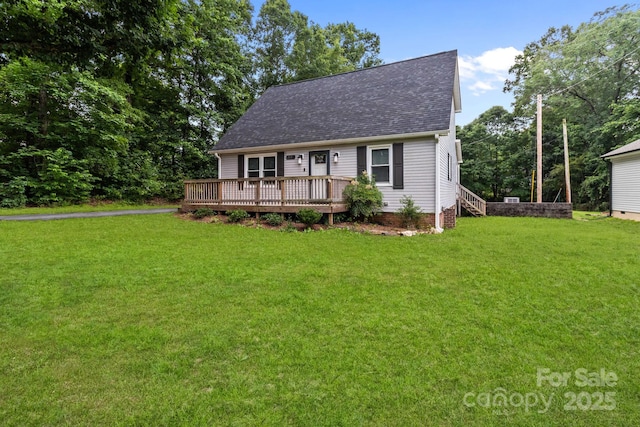 2146 Marwood Ln, Albemarle, NC 28001 - cape cod house with roof with shingles, a front yard, and a deck