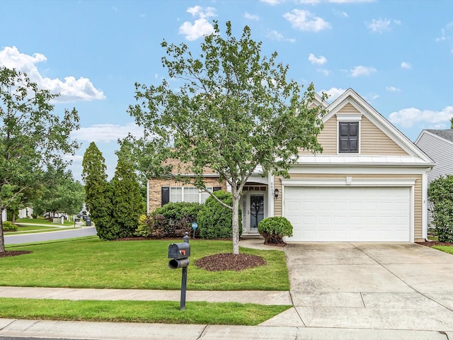 8603 Robinson Meadow Ct, Charlotte, NC 28277 - view of front of home with concrete driveway, a front lawn, and a garage