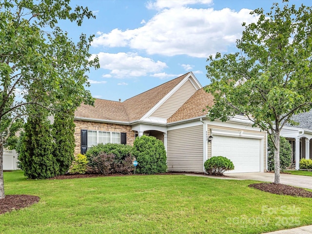 8603 Robinson Meadow Ct, Charlotte, NC 28277 - view of front facade featuring a garage, concrete driveway, a front lawn, and roof with shingles