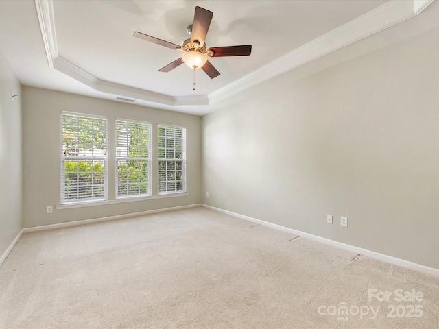 8603 Robinson Meadow Ct, Charlotte, NC 28277 - unfurnished room with a raised ceiling, ornamental molding, carpet flooring, and ceiling fan