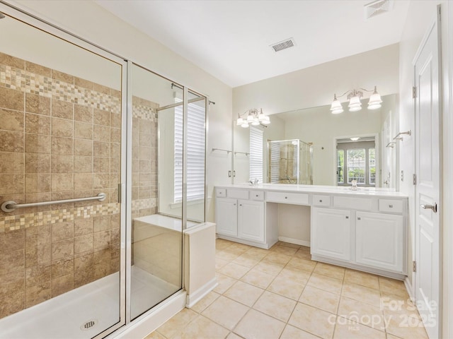 8603 Robinson Meadow Ct, Charlotte, NC 28277 - full bath featuring double vanity, a shower stall, and tile patterned floors