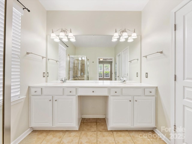 8603 Robinson Meadow Ct, Charlotte, NC 28277 - bathroom with a shower stall, double vanity, and tile patterned floors