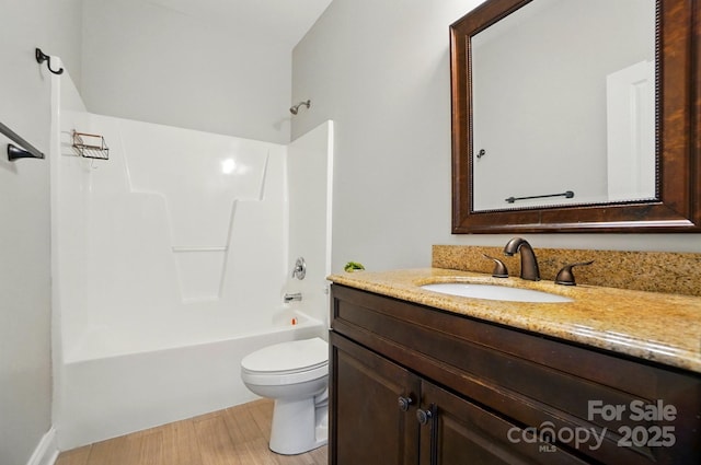 6618 Alexander Rd, Charlotte, NC 28270 - full bathroom with vanity, toilet, tub / shower combination, and wood finished floors