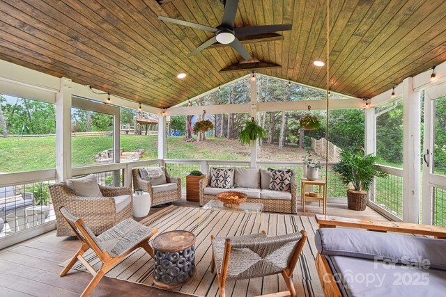 5 Lowry Ln, Weaverville, NC 28787 - sunroom featuring an outdoor living space, ceiling fan, and vaulted ceiling