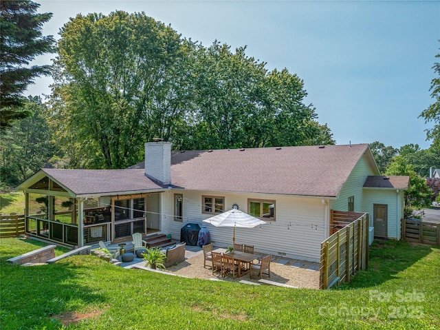 5 Lowry Ln, Weaverville, NC 28787 - rear view of house with a chimney, a patio area, and a shingled roof