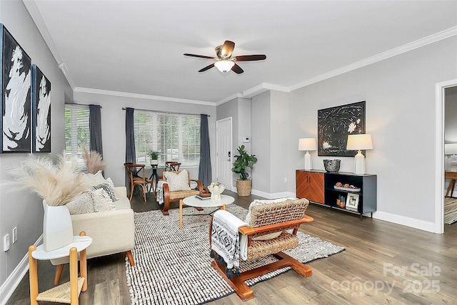 300 W 5th St Unit 003, Charlotte, NC 28202 - living area with ceiling fan, wood finished floors, and ornamental molding