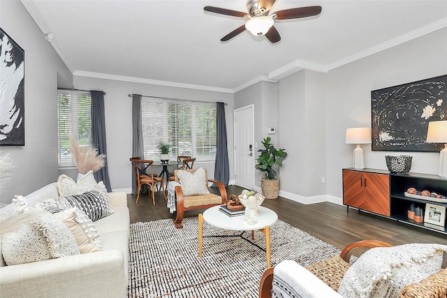 300 W 5th St Unit 003, Charlotte, NC 28202 - living area with wood finished floors, a ceiling fan, plenty of natural light, and ornamental molding