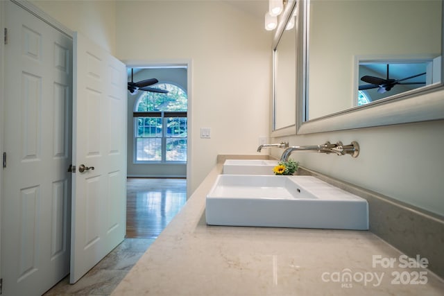 114 Coachmans Trl, Asheville, NC 28803 - bathroom featuring double vanity and ceiling fan