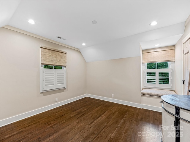 251 Toxaway Ct, Lake Toxaway, NC 28747 - unfurnished room featuring lofted ceiling, baseboards, wood finished floors, and recessed lighting