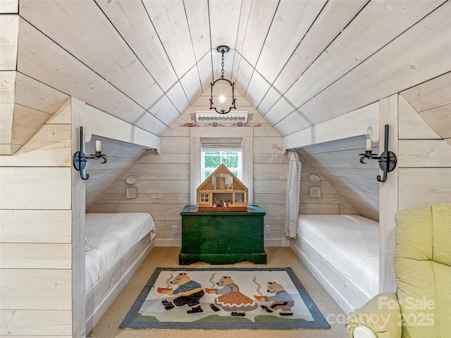 251 Toxaway Ct, Lake Toxaway, NC 28747 - bedroom featuring wood walls, lofted ceiling, and wood ceiling