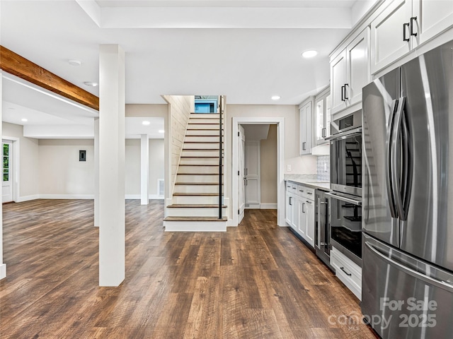 251 Toxaway Ct, Lake Toxaway, NC 28747 - kitchen featuring appliances with stainless steel finishes, dark wood-type flooring, recessed lighting, light countertops, and baseboards