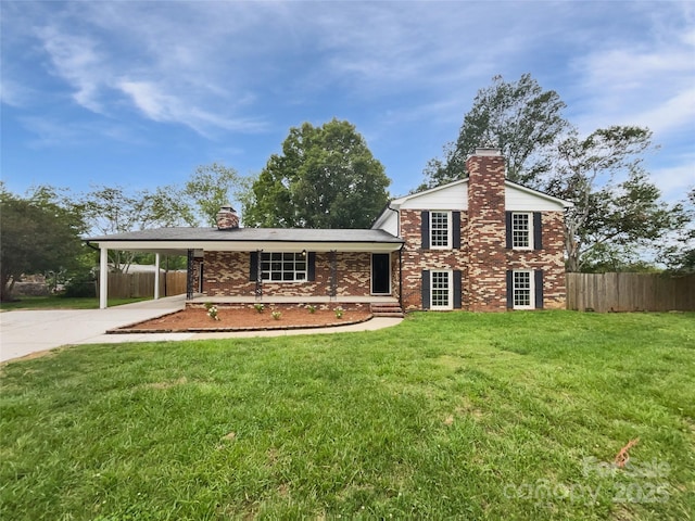 1224 Bethlehem Rd, Kings Mountain, NC 28086 - view of front of property featuring a chimney, driveway, brick siding, and a carport