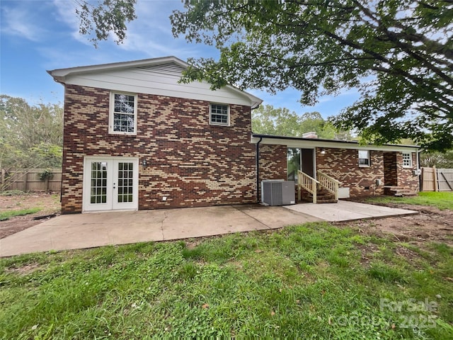 1224 Bethlehem Rd, Kings Mountain, NC 28086 - rear view of property with entry steps, french doors, central AC unit, a patio, and brick siding
