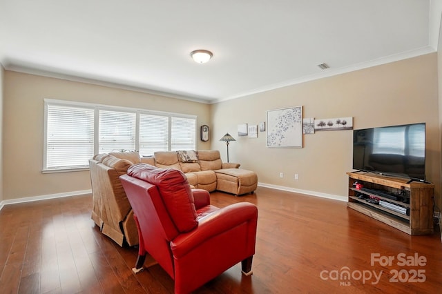 3106 Crosswind Dr, Fort Mill, SC 29707 - living area featuring ornamental molding, baseboards, and dark wood-type flooring