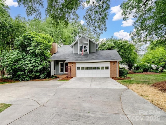 3327 Archdale Dr, Charlotte, NC 28210 - traditional-style home featuring brick siding, concrete driveway, a chimney, and a shingled roof