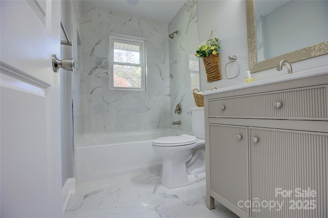 8607 Larchmont Cir, Charlotte, NC 28214 - full bath featuring shower / bath combination, vanity, toilet, and marble finish floors
