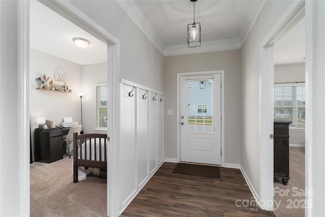 148 Kerri Dawn Ln, Locust, NC 28097 - entryway featuring ornamental molding, wood finished floors, baseboards, and carpet