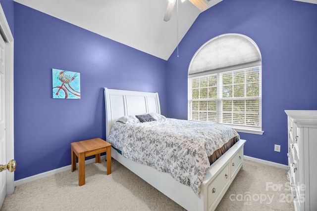 6533 Derby Ln NW, Concord, NC 28027 - bedroom with light carpet, lofted ceiling, baseboards, and a ceiling fan