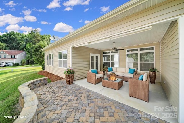 909 Autumn Glen Ct, Clover, SC 29710 - view of patio / terrace with an outdoor living space and a ceiling fan