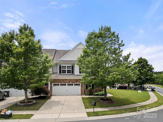 7130 Maricopa Rd, Charlotte, NC 28277 - view of front facade featuring a garage, concrete driveway, a front lawn, and brick siding
