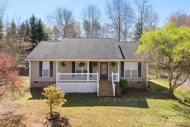 116 Dean Rd, Anderson, SC 29625 - view of front of house with crawl space, a porch, a front yard, and roof with shingles