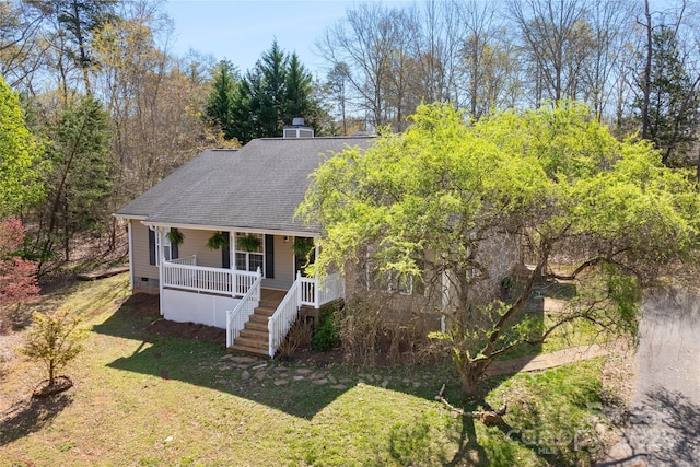 116 Dean Rd, Anderson, SC 29625 - view of front facade with covered porch, a front lawn, crawl space, roof with shingles, and stairs