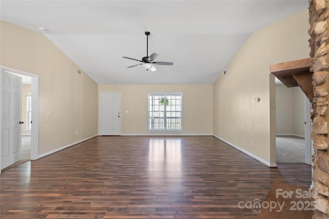 116 Dean Rd, Anderson, SC 29625 - unfurnished living room with lofted ceiling, ceiling fan, wood finished floors, and baseboards