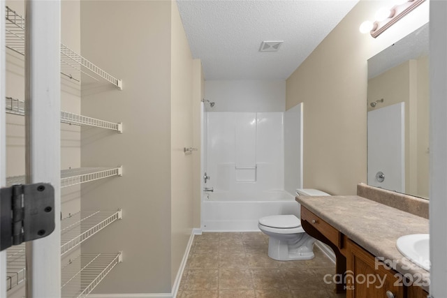 116 Dean Rd, Anderson, SC 29625 - bathroom with toilet, vanity, shower / washtub combination, a textured ceiling, and baseboards