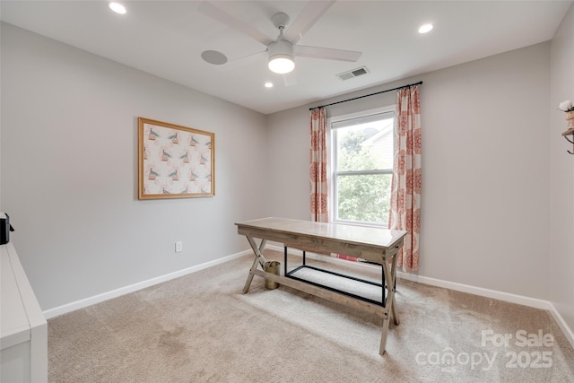 424 Castlebury Ct, Clover, SC 29710 - office featuring light colored carpet, baseboards, ceiling fan, and recessed lighting