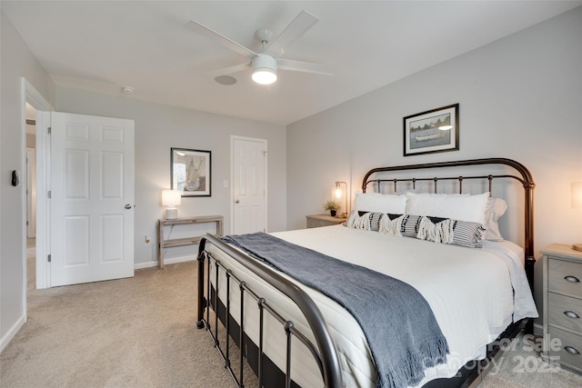424 Castlebury Ct, Clover, SC 29710 - bedroom with light colored carpet, ceiling fan, and baseboards