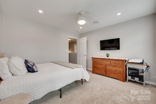 424 Castlebury Ct, Clover, SC 29710 - bedroom with baseboards, light colored carpet, ceiling fan, and recessed lighting