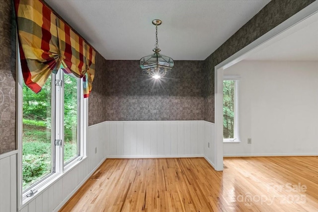 460 27th Avenue Cir NW, Hickory, NC 28601 - unfurnished dining area featuring plenty of natural light, light wood-type flooring, and a wainscoted wall