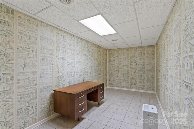460 27th Avenue Cir NW, Hickory, NC 28601 - unfurnished room featuring a paneled ceiling, light tile patterned floors, baseboards, and wallpapered walls